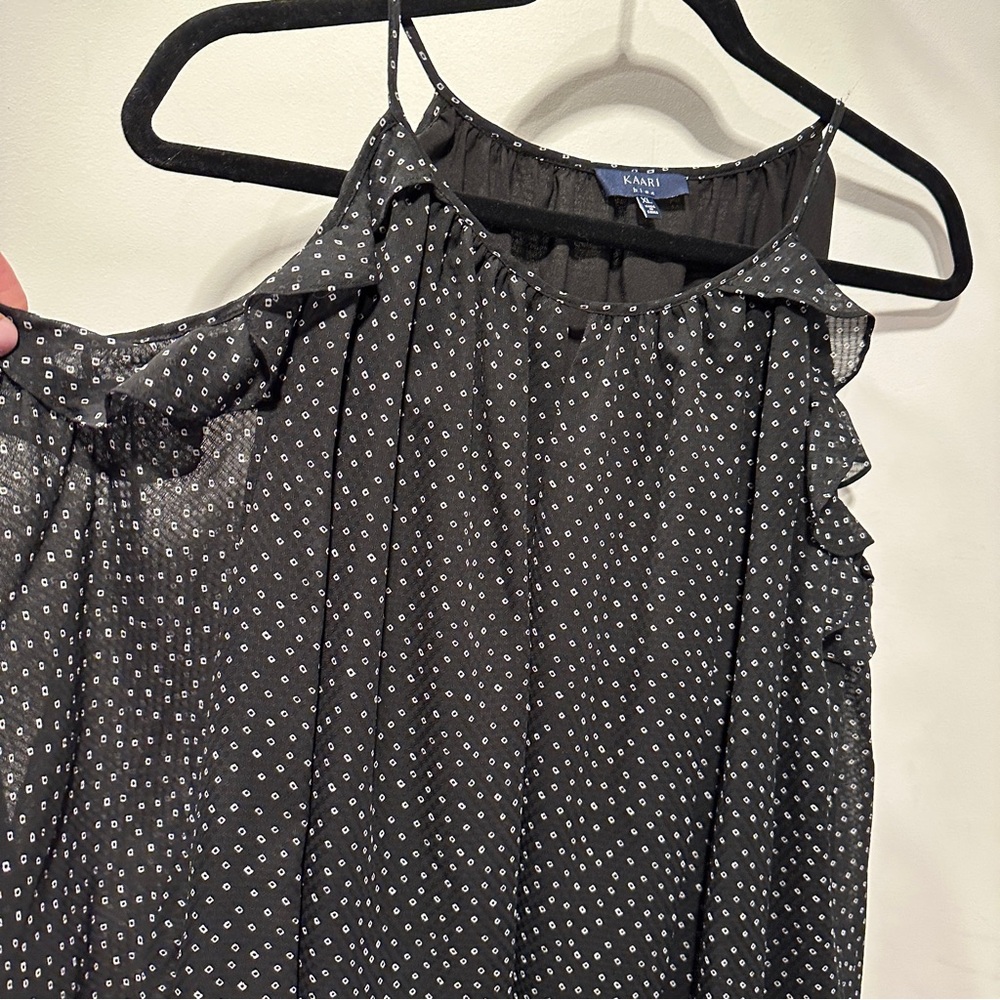 Kaari Blue XL Black Polka Dot Women's  Cold Shoulder Top With Beautiful Sleeves